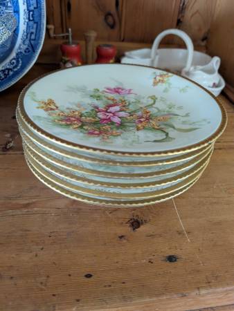 6 FRENCH LIMOGES LANTERNIER HAND PAINTED PINK POPPY FLOWERS DECORATIV 1