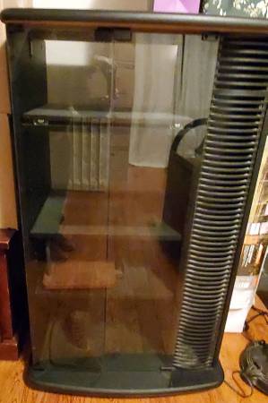 Tall portable TV entertainment cabinet with glass doors 1