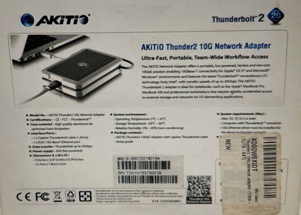 AkiTiO Thunderbolt 2 to 10G Ethernet Adapter For Sale ($10 Each) - $10 (Los Angeles)63471470934659123