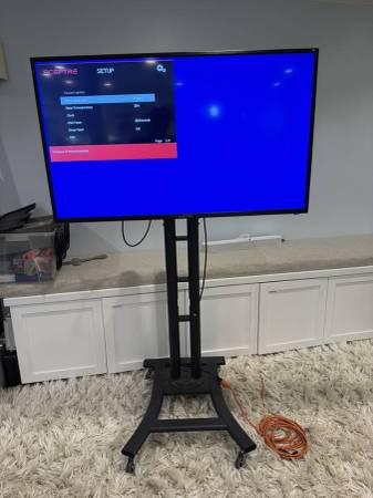 50" led TV on metal rolling stand 1