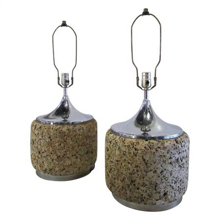 Tall Mid Century Modern Cork Lamps - $25063470464039297122
