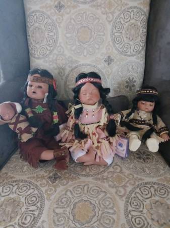 3 Ceramic Native American Dolls 1