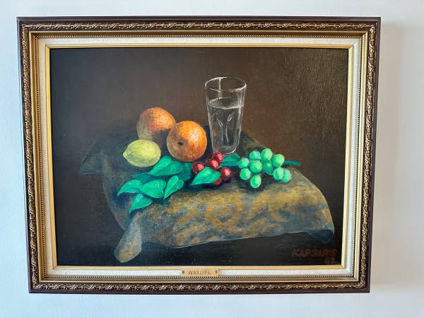 Estate Sale:  Vintage Wax Still Life Painting Signed 1