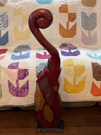 Decorative 40.5” Tusk Up Elephant Statue with Intricate Designs 1