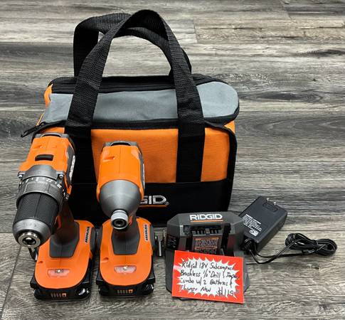 Ridgid 18V Subcompact Brushless 1/2” Drill & Impact Combo W/ 2 Batteries 1