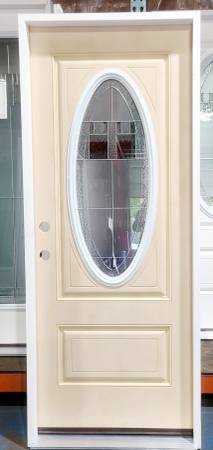 New 32" Oval Deco Glass RH Inswing Fiberglass Exterior Entry Door SG 1