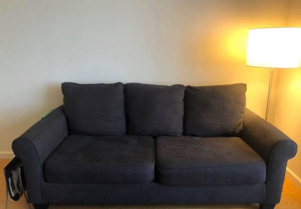 Dark Gray couch / Barcelona Chair on white leather 1