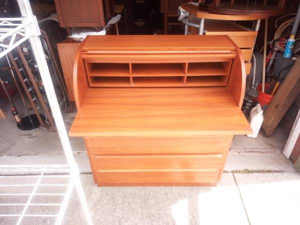 1960’s Mid Century Danish Modern Roll Top Teak Desk by Denka MCM 1