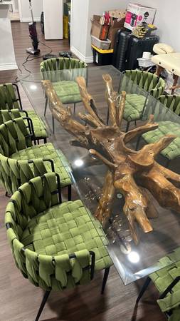 Teak root dining table with chairs 1