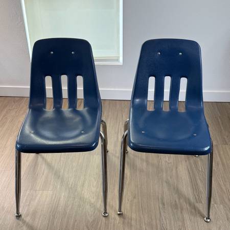 2 Virco Metal Crome Office Classroom Blue Chairs - furniture - by