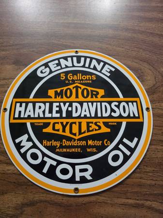 Harley Davidson Porcelain Genuine Motor Oil Sign. Ande Rooney 1
