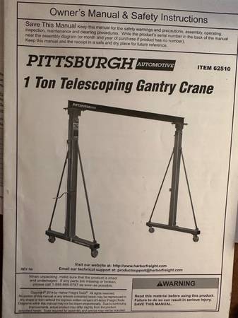 Pittsburgh 1-Ton Telescoping Gantry Crane with Push Beam Trolley 1