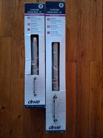 12" & 16" Chrome Bathroom Knurled Grab Bars - Brand New in Box! 1