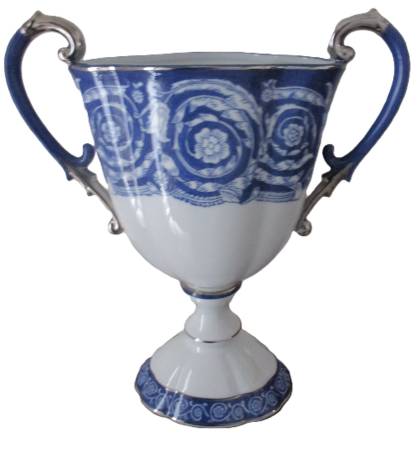 Bombay Company Large Double-Handled Vase Trophy Loving Cup Blue White 1