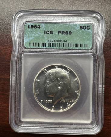 1964 Proof Kennedy Half Dollar, 90% Silver ICG Rated PR69 1