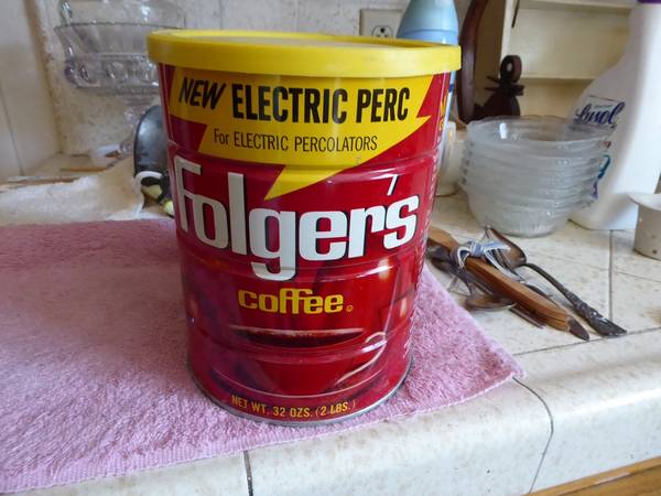 Vintage Folgers Coffee Can with Lid 1