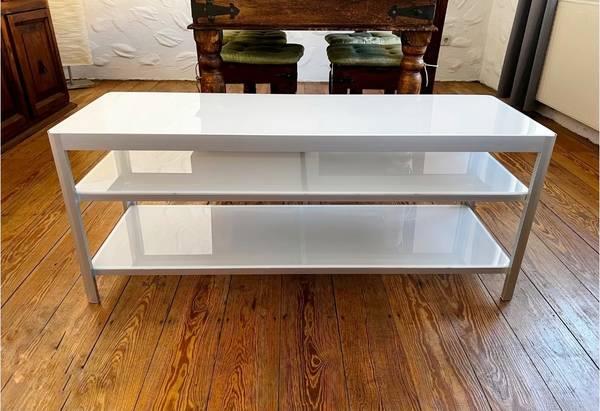 Metal white glass 3 shelf media stand 1