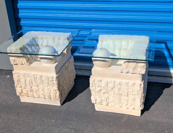 Post-modern, tessellated stone, end tables 1
