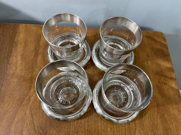 4 Person Lenard Whiskey Glass Set/Coasters With Silver Plated Trim - $25 (Columbia, MO)63471025366913122