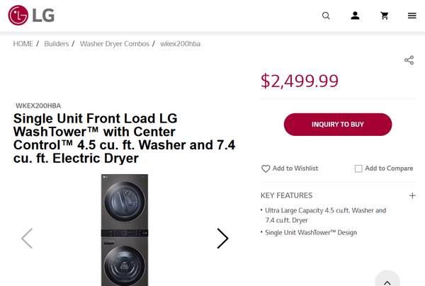 LG BLACK WASHTOWER  4.5 CU. FT WASHER AND 7.5 CU.FT DRYER FOR SALE 1