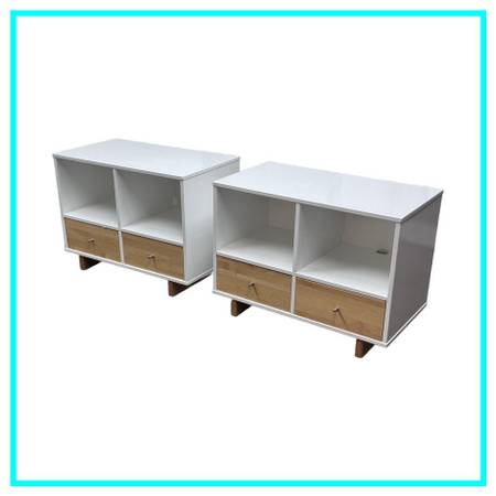 Contemporary White With Natural Wood Drawer Cubbies, Pair 1