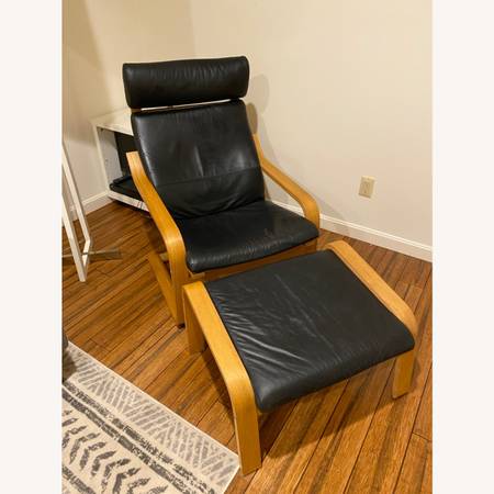 Ikea POÄNG Armchair and Ottoman - Black Leather 1