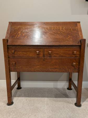 Drop front mission quarter sawn oak desk 1
