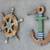 2 Nautical Wall Decor Anchor & Ship's Wheel Wood Blue Green White 2 thumbnail