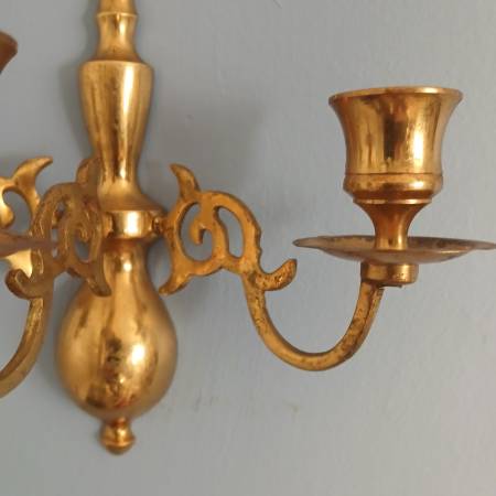 Vintage PETITE 3-Candle Wall Sconce, Candelabra. SOLID BRASS 1