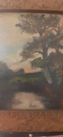 Antique English Country Scene Oil Painting 1