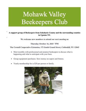 MohawkValley Beekeepers Club Meeting 10/16 (Cobleskill, NY)64008886681731120