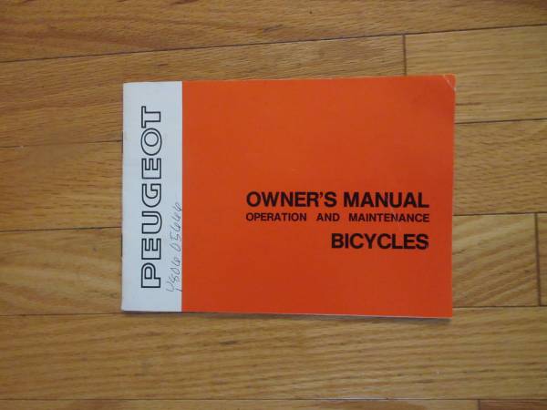 Peugeot Bicycle Owner's Manual from 1972 1