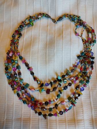 Multi-strand multi-colored gemstone necklace 1