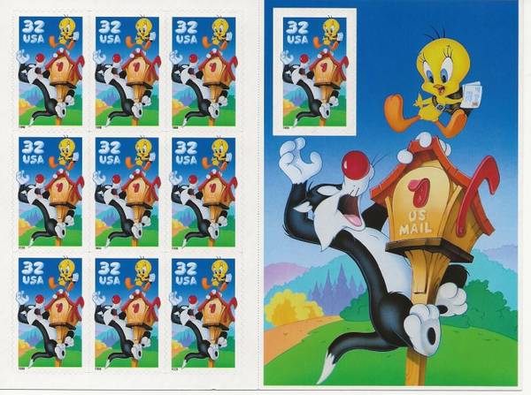 Sylvester and Tweety Bird stamp sheet, 32 Cent, 1997, 10 stamps 1