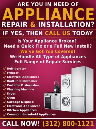 ✅✅APPLIANCE REPAIR & INSTALLATION - - Fixing It Right For You - - Call 1