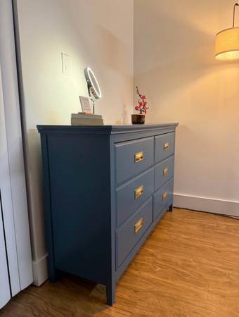 Modern Blue Dresser w/ Gold Handles  Refinished (6 Drawer) - furniture -  by owner - sale - craigslist