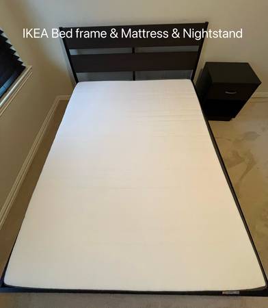 IKEA Queen Bed Frame & Mattress & Nightstand 1