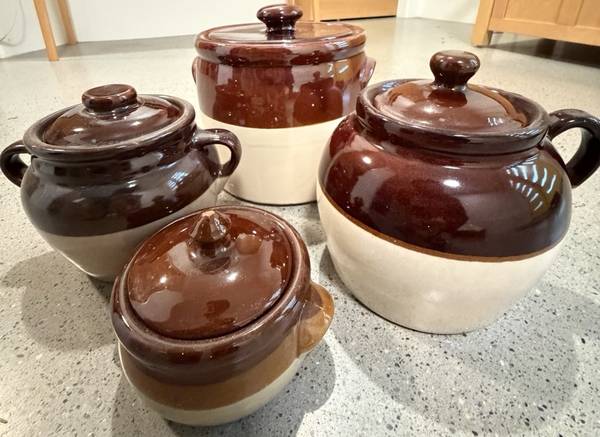 4 Antique Ceramic Pots With Lids – Vintage Kitchen / Decor 1