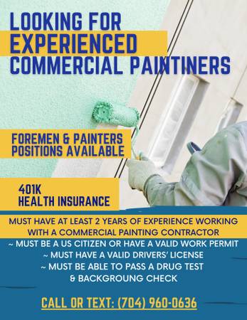 Looking for EXPERIENCED Commercial Painters/Foremen 1