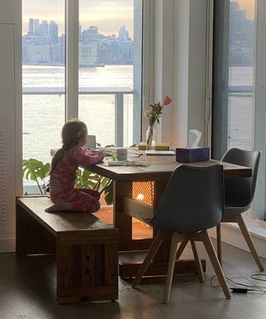 Large solid wood dining table with bench 1