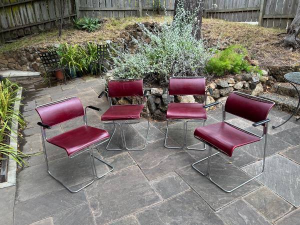 Vintage Stackable Red Leather Chairs 1