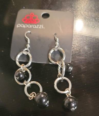 Blast Off Black Stones Silver Tone Earrings 1