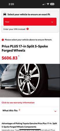 Prius PLUS 17-in Split 5-Spoke Forged Toyota Genuine OEM x2 1
