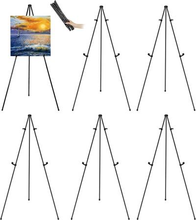 63" Tall Display Easel Stand, Foldable & Adjustable, (Black, 5 Pack) 1