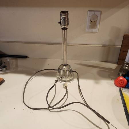 Candle stick table lamp glass electric round base no  shade 1