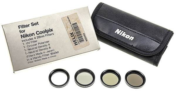 Nikon 28 mm Filter Kit For CoolPix Cameras  UV   ND4   ND8   C-PL  NOS 1