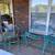 Vintage Beveled Glass Top Ornate Metal Table & Chairs 10 thumbnail