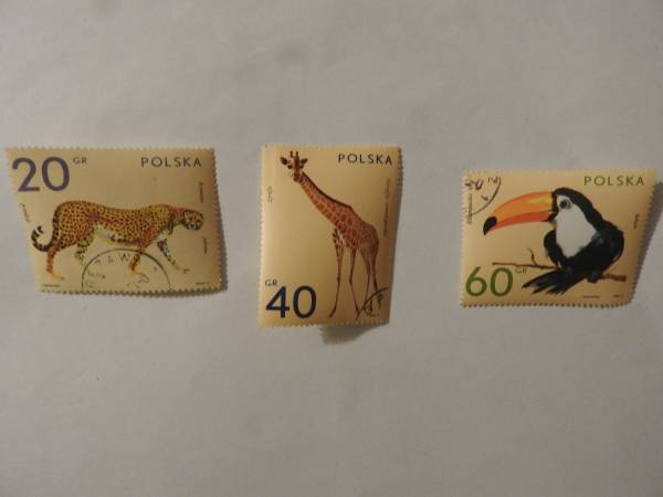 3 Vintage Polska Animal Stamps 1