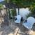 Vintage White Clamshell Metal Patio Chairs Chair 2 thumbnail