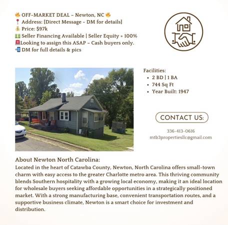 🔥 OFF-MARKET DEAL – Newton, NC 🔥 2bd - 1ba 1